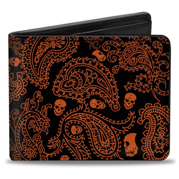 Bi-Fold Wallet - Bandana Skulls Black Orange Hot on Sale