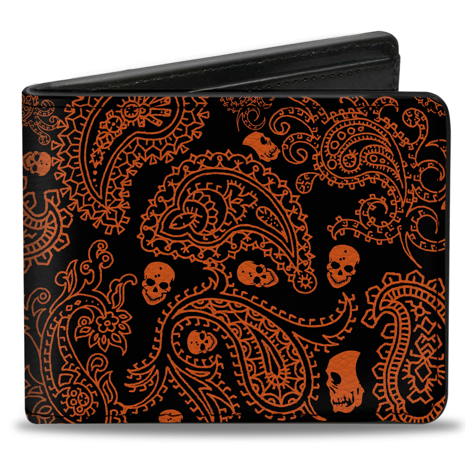 Bi-Fold Wallet – Bandana Skulls Black Orange Hot on Sale