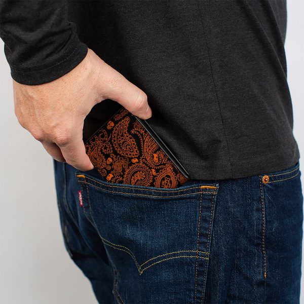 Bi-Fold Wallet - Bandana Skulls Black Orange Hot on Sale - Image 5